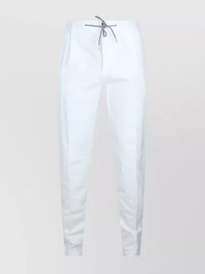 Eleventy Men White Pants With Elastic Drawstring Waist And Tapered Leg In Cotton Blend Stretch Woman In White