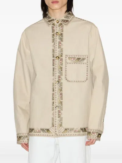 Isabel Marant Beaded Long Sleeve Jacket With Patch Pocket In Gold