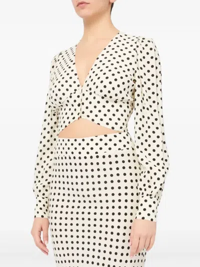 Mar De Margaritas White Top Shirt With Black Polka Dots In Multi