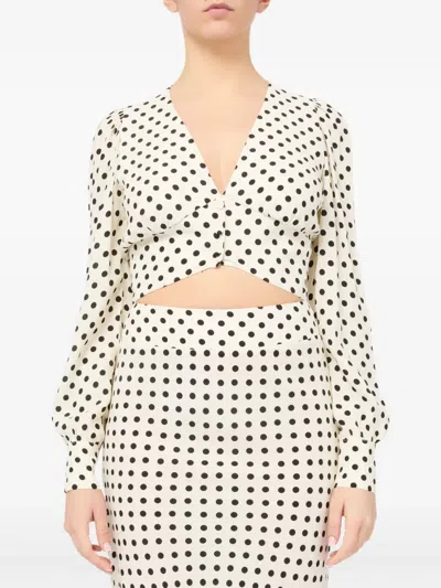 Mar De Margaritas White Top Shirt With Black Polka Dots In Multi