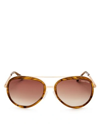 Tom Ford Andy Aviator Combo Sunglasses, 58mm In Transparent Honey Ink/gradient Dark Brown