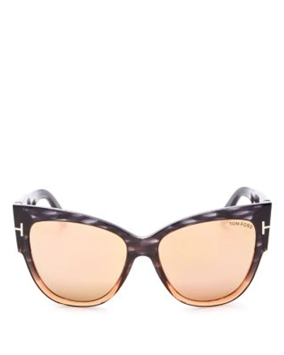 Shop Tom Ford Anoushka Mirrored Cat Eye Sunglasses, 57mm In Gray/gradient Peach/champagne Mirror