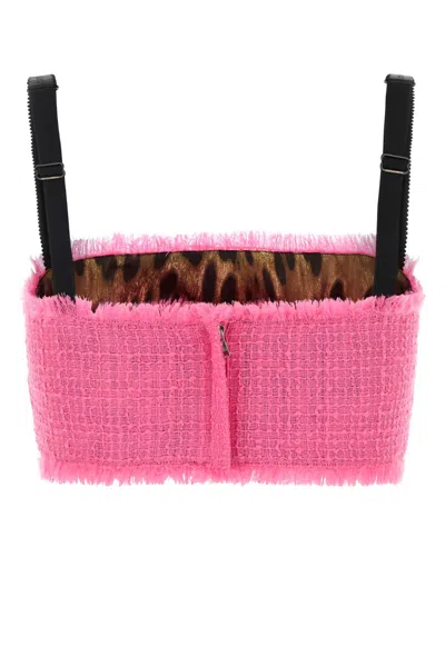 Dolce & Gabbana Crop-top In Tweed Fucsia  Donna In Pink