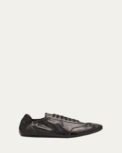 Prada Collapse Leather Sneakers In Black