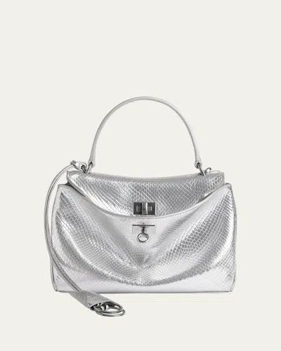 Balenciaga Rodeo Mini Python-embossed Leather Crossbody Bag In Silver