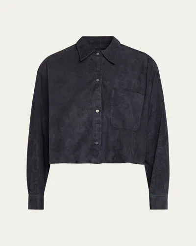 Twp Little Big Joe Suede Button-front Shirt In Blue