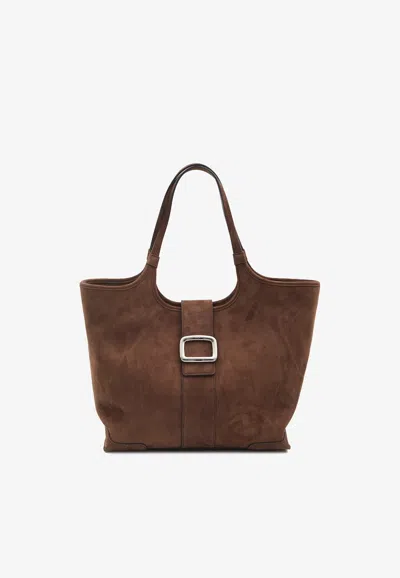 Roger Vivier Suede Leather Medium 'viv' Choc' Shopping Bag In Brown