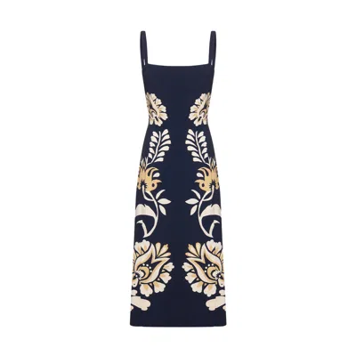 La Doublej Buy Me A Martini Floral-print Crepe Midi Dress In Blue