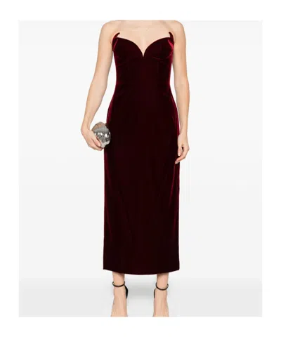 Mugler Strapless Velvet Sweetheart Maxi Dress In Burgundy