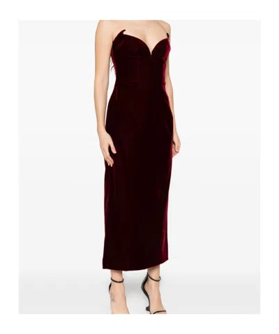 Mugler Strapless Velvet Sweetheart Maxi Dress In Burgundy
