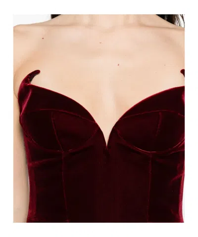 Mugler Strapless Velvet Sweetheart Maxi Dress In Burgundy