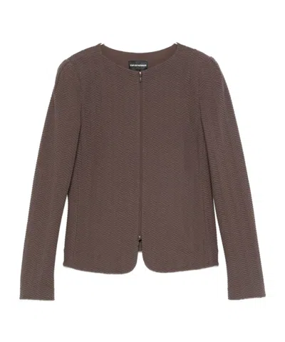 Emporio Armani Chevron Pattern Tailored Fit Blazer Jacket In Brown