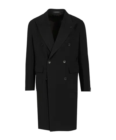 Tagliatore Blue London Double-breasted Coat In Black