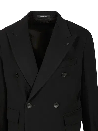 Tagliatore Blue London Double-breasted Coat In Black