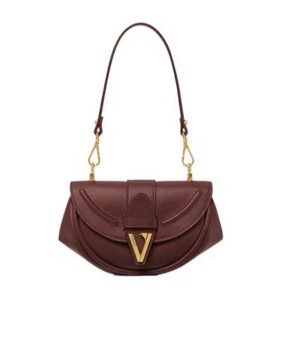 Versace Virtus Small Leather Shoulder Bag In Burgundy