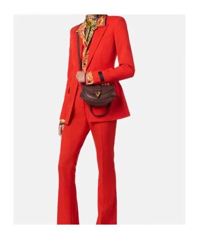 Versace Virtus Small Leather Shoulder Bag In Burgundy