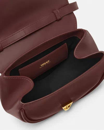 Versace Virtus Small Leather Shoulder Bag In Burgundy