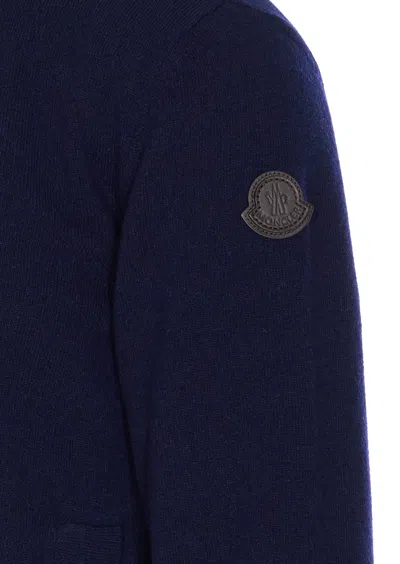 Moncler Grenoble Logo Embroidered Zip-up Sweatshirt In Blue