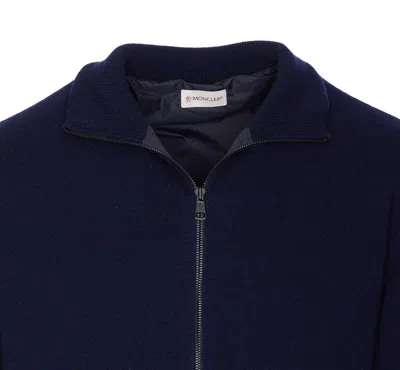 Moncler Grenoble Logo Embroidered Zip-up Sweatshirt In Blue
