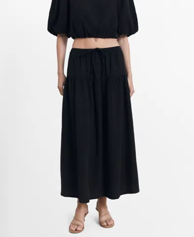 Mango Cotton Drawstring Skirt Black In Black