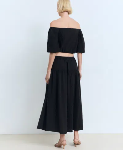 Mango Cotton Drawstring Skirt Black In Black