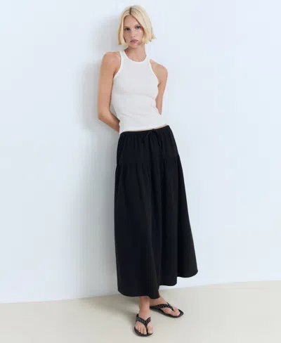 Mango Cotton Drawstring Skirt Black In Black