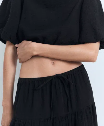 Mango Cotton Drawstring Skirt Black In Black