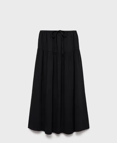 Mango Cotton Drawstring Skirt Black In Black