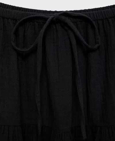 Mango Cotton Drawstring Skirt Black In Black