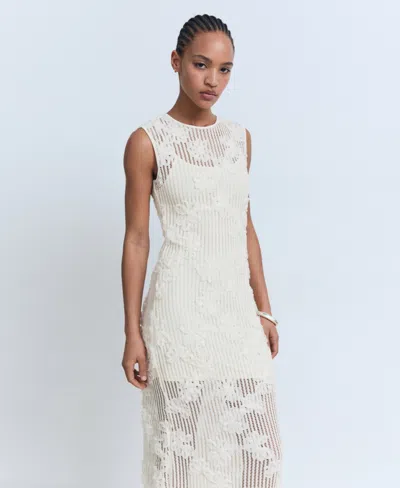 Mango Floral Crochet Dress Ecru In White