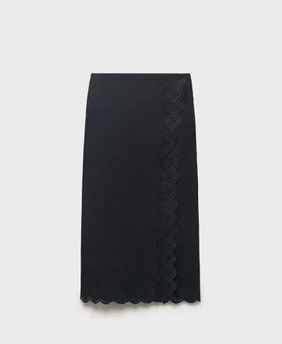 Mango Luisa Embroidered Midi Skirt In Black