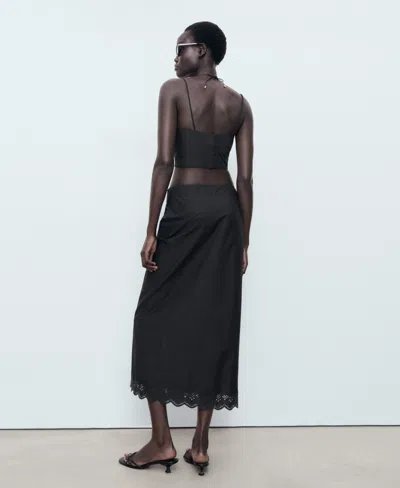 Mango Luisa Embroidered Midi Skirt In Black