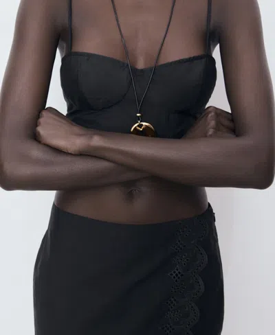 Mango Luisa Embroidered Midi Skirt In Black