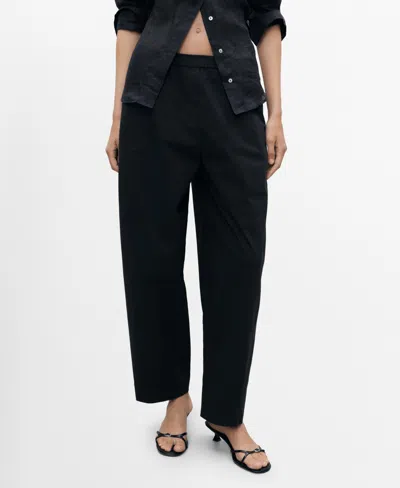 Mango Pull-on Stretch Cotton Pants In Black