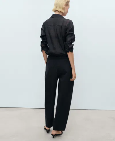 Mango Pull-on Stretch Cotton Pants In Black
