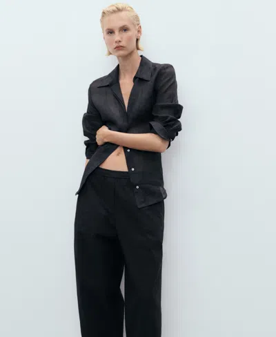 Mango Pull-on Stretch Cotton Pants In Black