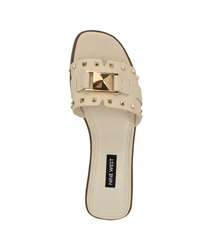 Nine West Women's Griyen Studded Flat Slide Sandals In White