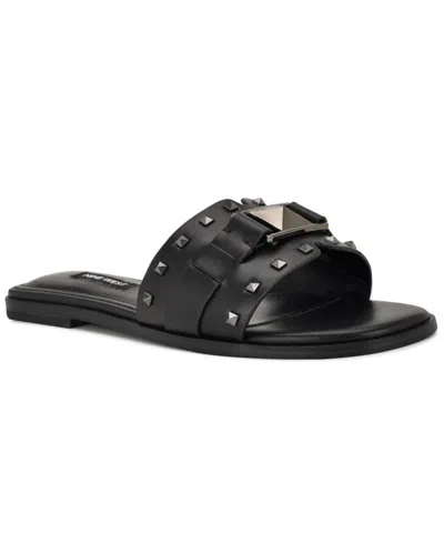 Nine West Women's Griyen Studded Flat Slide Sandals In Black