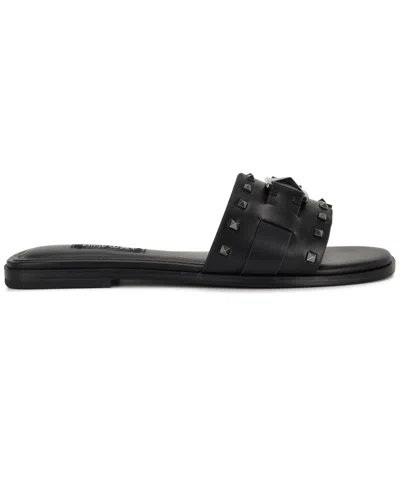 Nine West Women's Griyen Studded Flat Slide Sandals In Black