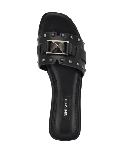 Nine West Women's Griyen Studded Flat Slide Sandals In Black