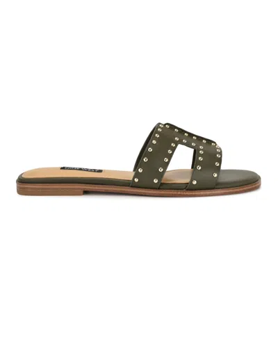 Nine West Women's Giny Cutout Flat Slide Sandals In Green