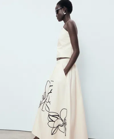 Mango Jupe Brodée Coton Blanc Cassé - Femme - 42 -  In White