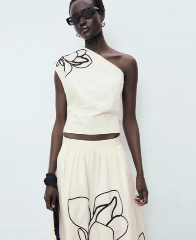 Mango Jupe Brodée Coton Blanc Cassé - Femme - 42 -  In White