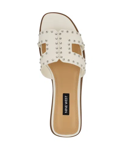 Nine West Women's Giny Cutout Flat Slide Sandals In White
