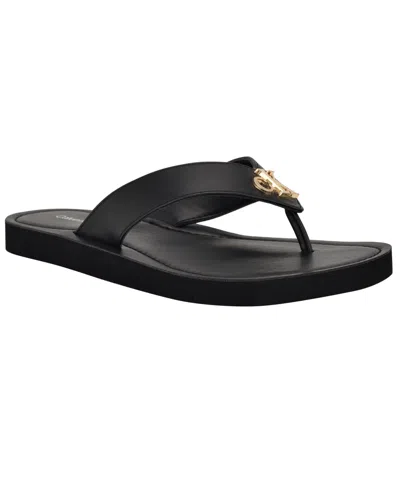 Calvin Klein Women's Jaimze Logo Thong Sandals In Black