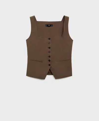 Mango Cotton Suit Waistcoat Brown In Brown