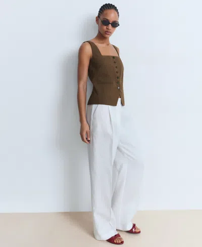 Mango Cotton Suit Waistcoat Brown In Brown