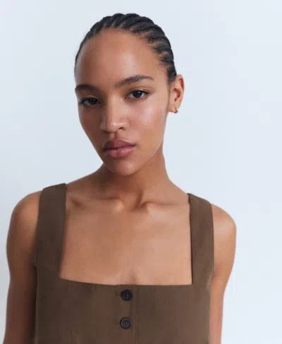 Mango Cotton Suit Waistcoat Brown In Brown