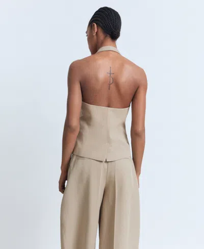 Mango Cotton Mix Tailored Halter Waistcoat Co-ord In Brown