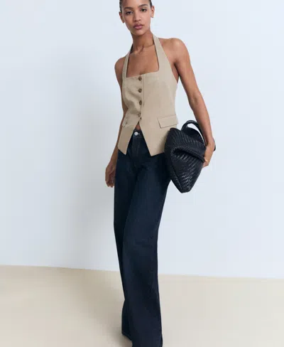 Mango Cotton Mix Tailored Halter Waistcoat Co-ord In Brown